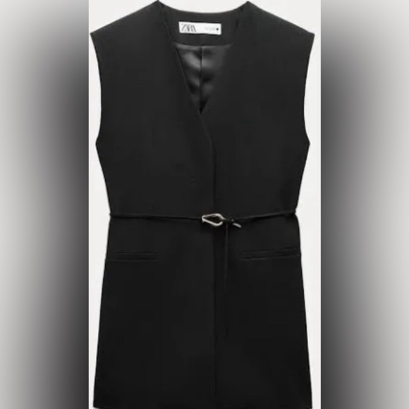Limited xs Extra Small black lined long vest sleeveless blazer one button - Picture 13 of 13